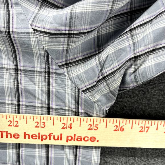 Kenneth Cole Reaction Shirt 17.5 34 35 Gray Plaid Button Up Slim Fit Long Sleeve - Picture 8 of 16
